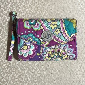 Vera Bradley purple flower wallet with wrist strap